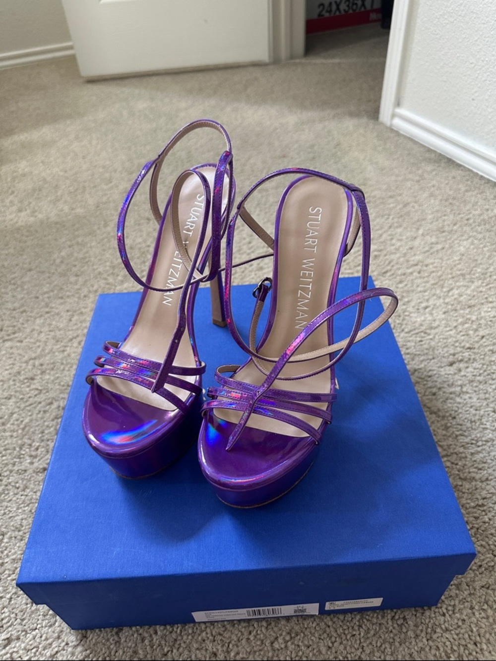 Stuart Weitzman Iridescent Purple Platform Sandals